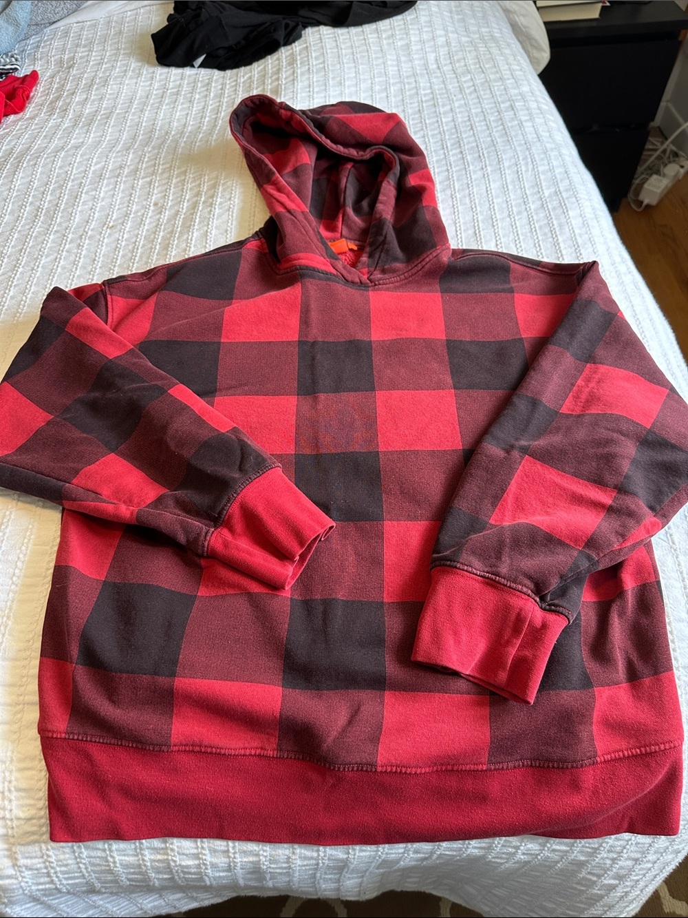 Joe Fresh Red and Black Buffalo Plaid Hooded Sweatshirt